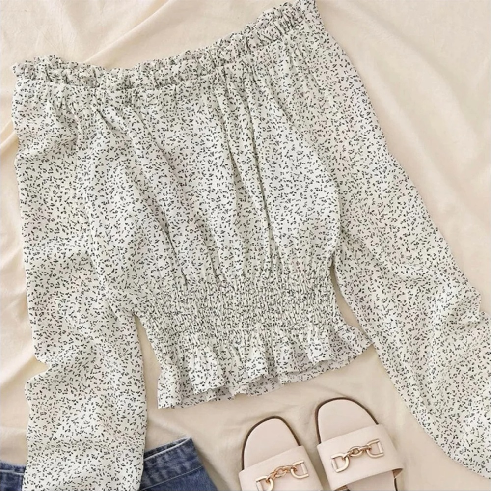 SHEIN Plus off shoulder shirred detail blouse